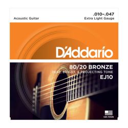 Akustisen kitaran kielisarja 010-047 D'Addario 80/20 Bronze Extra Light