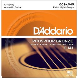 Acoustic strings 009-045 D'Addario EJ41 12-String Phosphor Bronze Extra Light