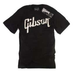 Gibson T-Shirt Distressed Gibson Logo Black Medium