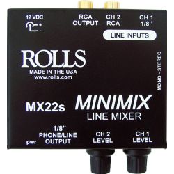 Minimikseri Rolls MX22s - 3,5mm stereoplugi ja RCA -Left/Right -linjasignaaleille