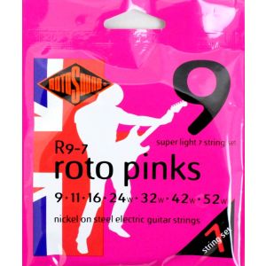 Sähkökitaran kielisarja 009-052 Rotosound Roto Pinks 7-kieliseen.